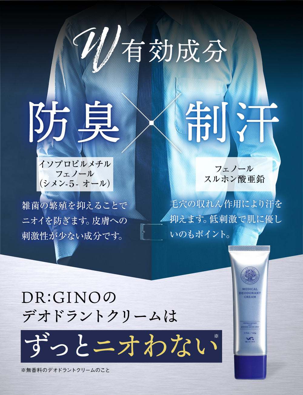 Mr.GINO（ミスタージーノ） デオドラントクリーム 薬用 制汗剤 無香料