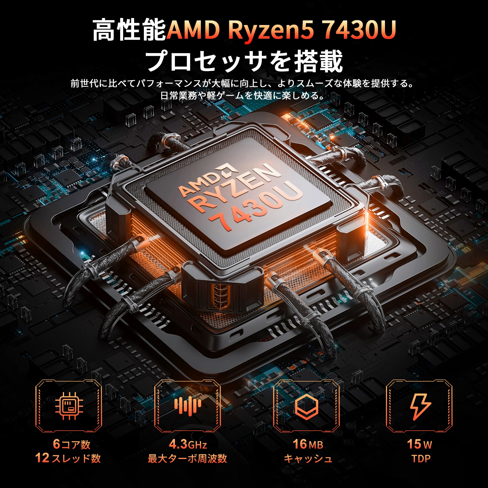 2025年最新 ミニpc AMD R5 7430U【16GB DDR4 512SSD M.2