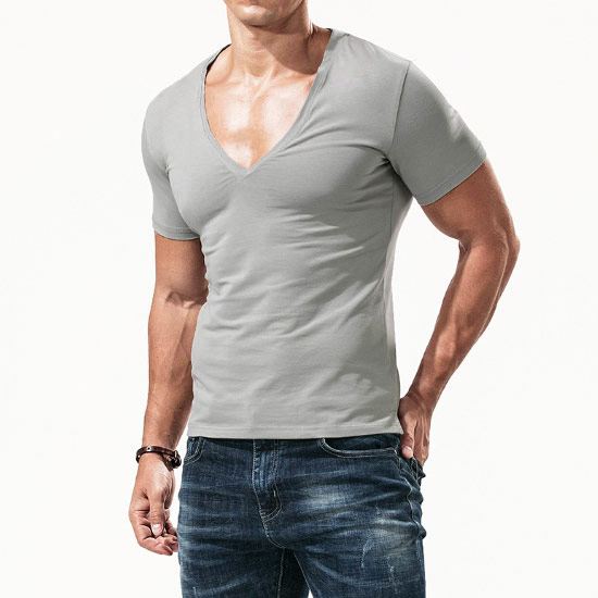 Tシャツ メンズ Vネック オラオラ系 無地 深いVネック V系 ビッグ