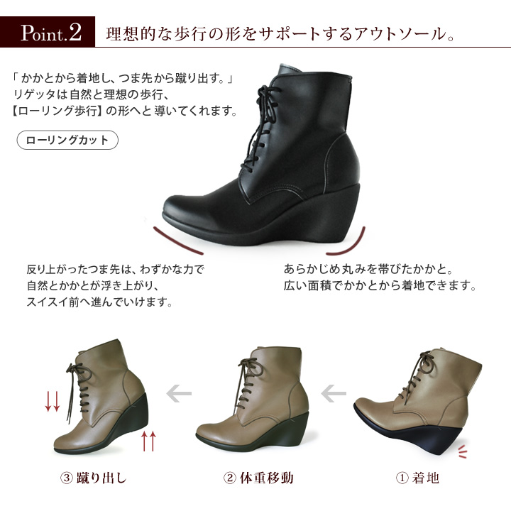 レディースブーツ リゲッタ Re:getA R-5504 レースアップショート