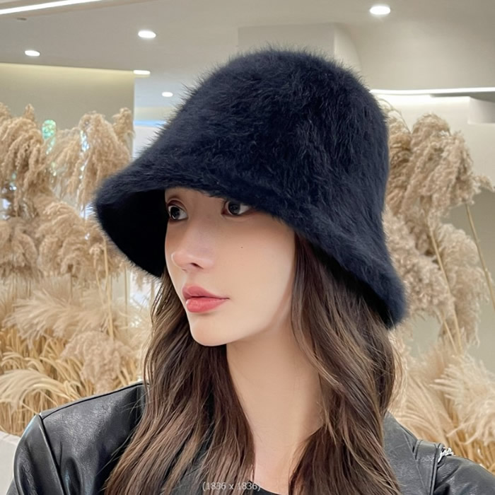 帽子 レディース 秋冬 バケットハット アンゴラ混シャギー ファー