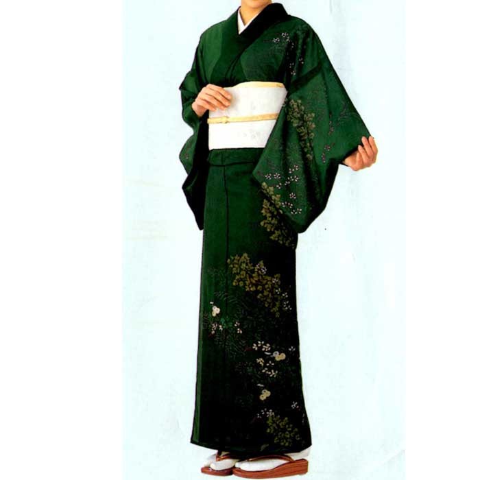 着物 反物 付け下げ 洗える 夏 絽 緑 附下 絵羽 着尺 きもの たんもの