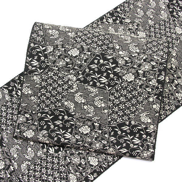 着物 帯 本漆 越後染印傳 十日町 日本産 全通 九寸名古屋帯 あすかや