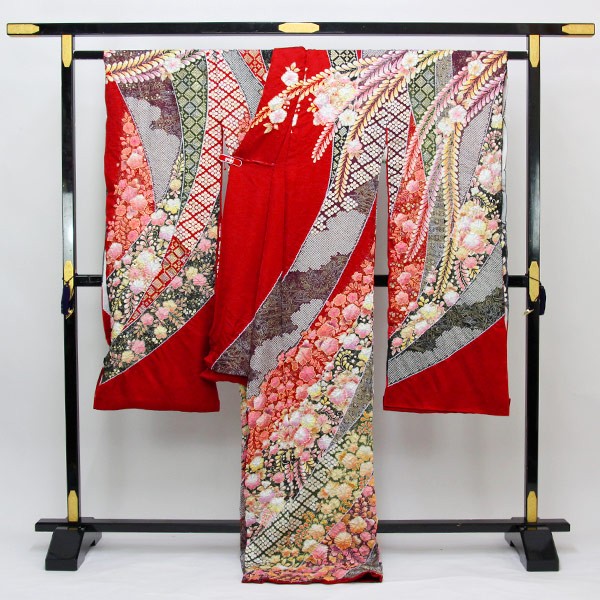 着物 振袖 辻が花 翠山工房 桐屋 謹製 翠山落款入り 金通し生地 未