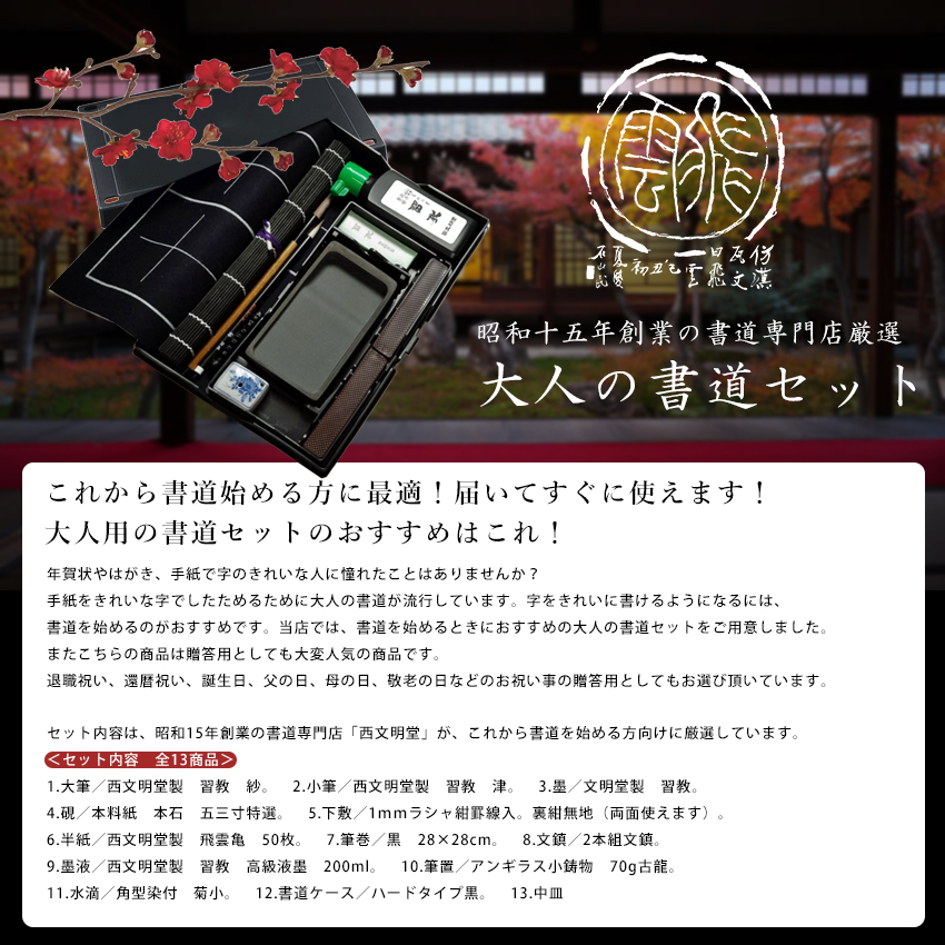☆13点セット！大人の書道セット 書道入門者向け（110MI53）書道専門店