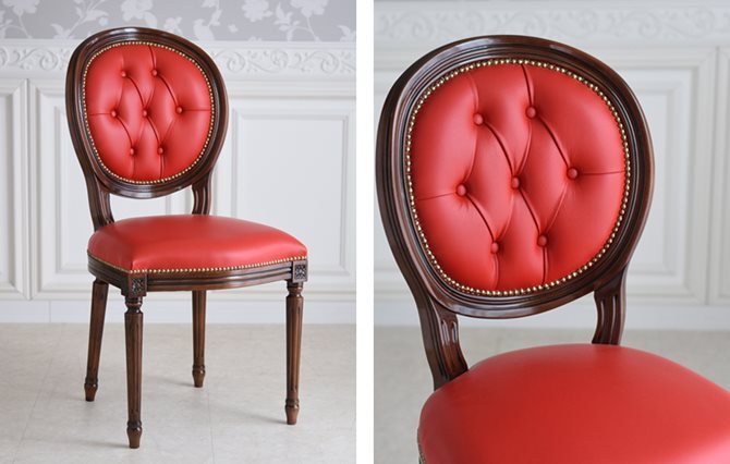 イタリア製 ルネッサンスItalia彫刻ダイニングチェアー・本革