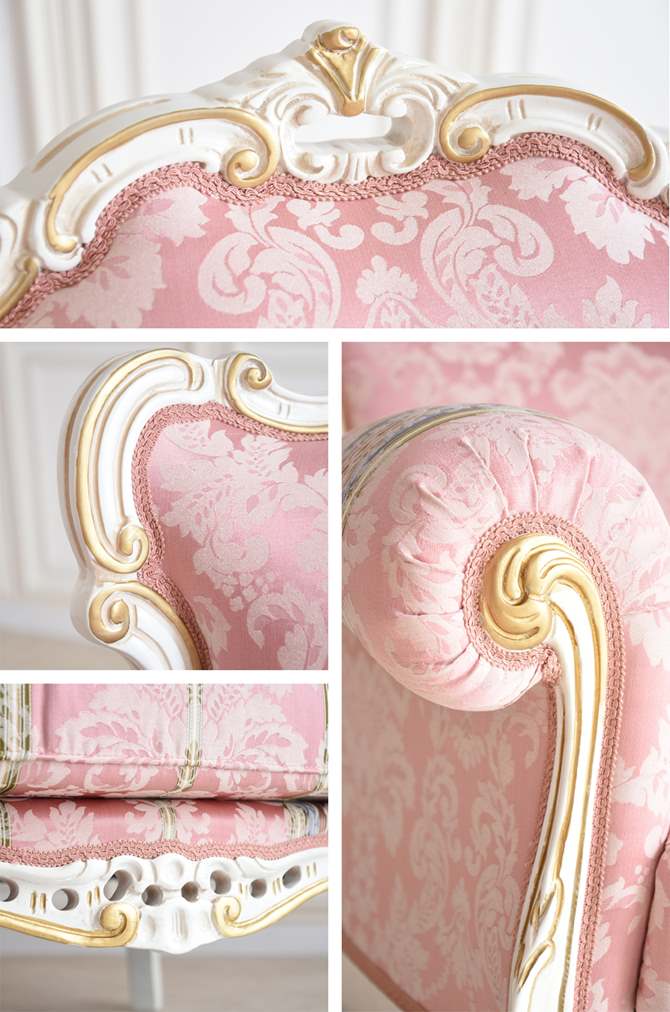 ソファー 1人掛け おしゃれ 木製 アンティーク調 かわいい 布 ロココ調