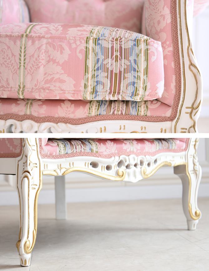 ソファー 1人掛け おしゃれ 木製 アンティーク調 かわいい 布 ロココ調