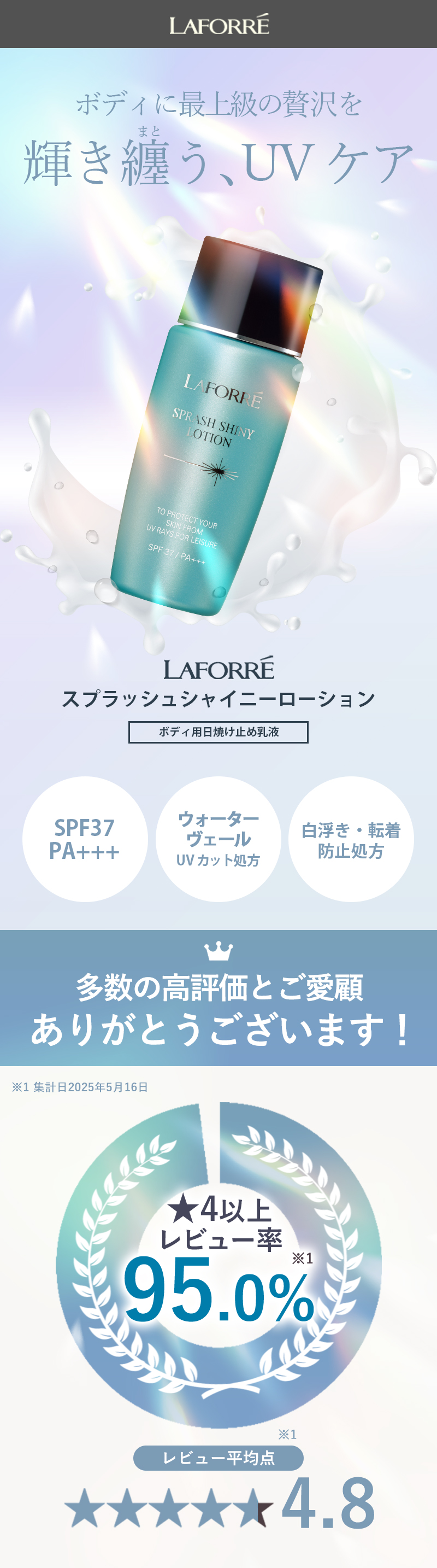 LAFORRE 日焼け止め ボディ用 白浮きしない 美肌 保湿 うるおい ツヤ感