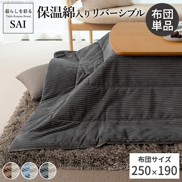 保温綿 リバーシブル こたつ布団 長方形 250×190 コーデュロイ こたつ