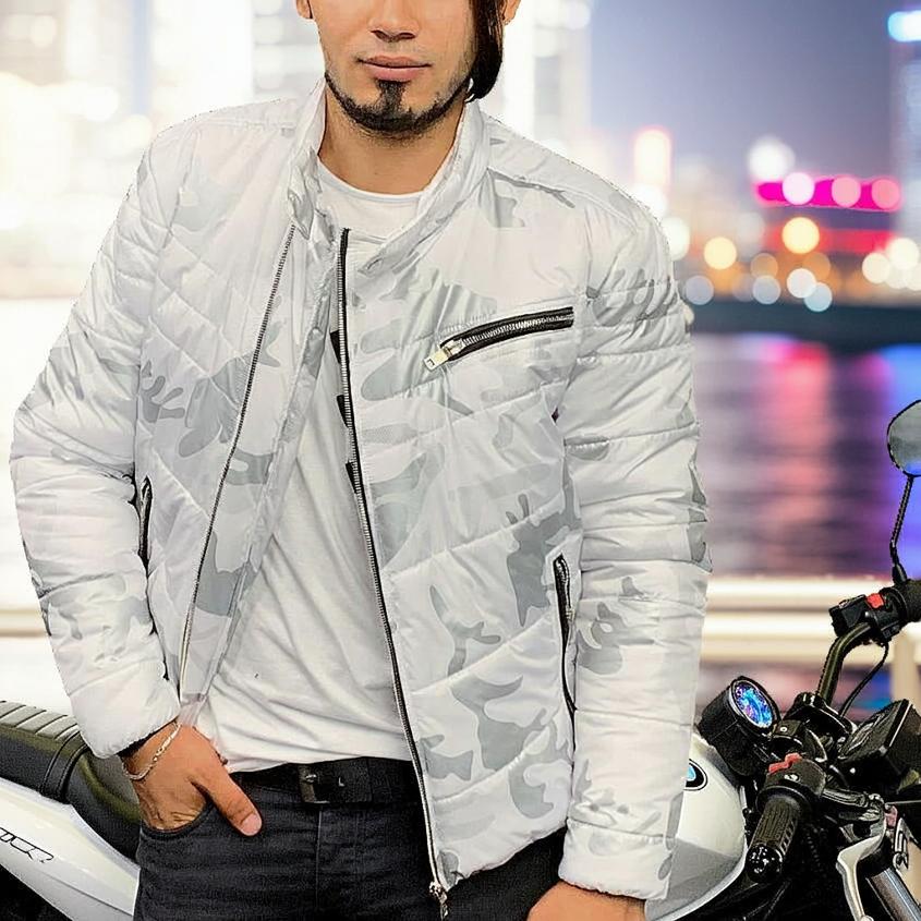 中綿ジャケット ライダース 白 迷彩 メンズ アウター ブルゾン 冬 XXL