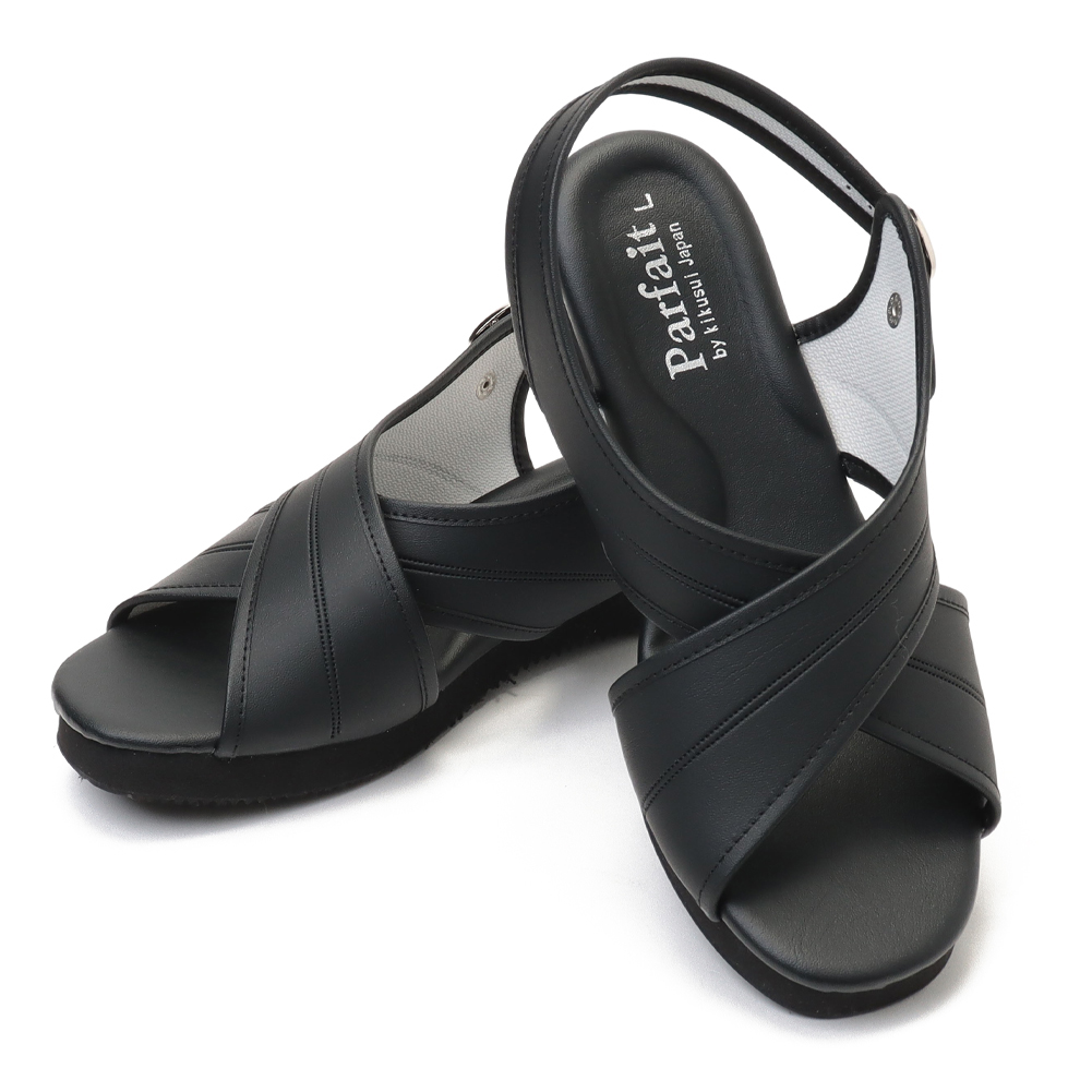 ナースシューズ 黒 疲れない O脚修正 クロスバンド サンダル KS104 l