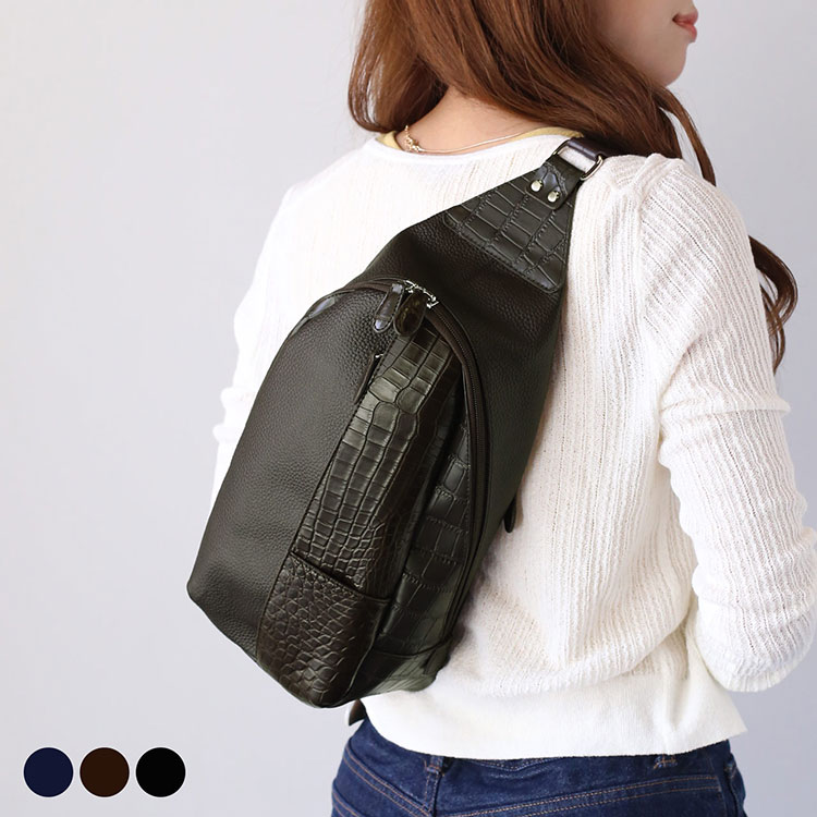 sankyo shokai（三京商会） 牛革 クロコダイル ボディバッグ マット