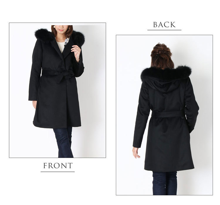 爆買＞カシミヤ 100% FOX トリム コート ダウンライナー フード付