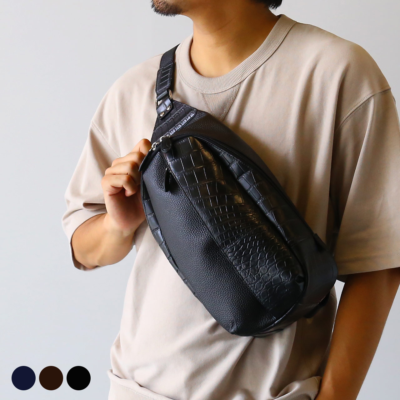 sankyo shokai（三京商会） 牛革 クロコダイル ボディバッグ マット 型