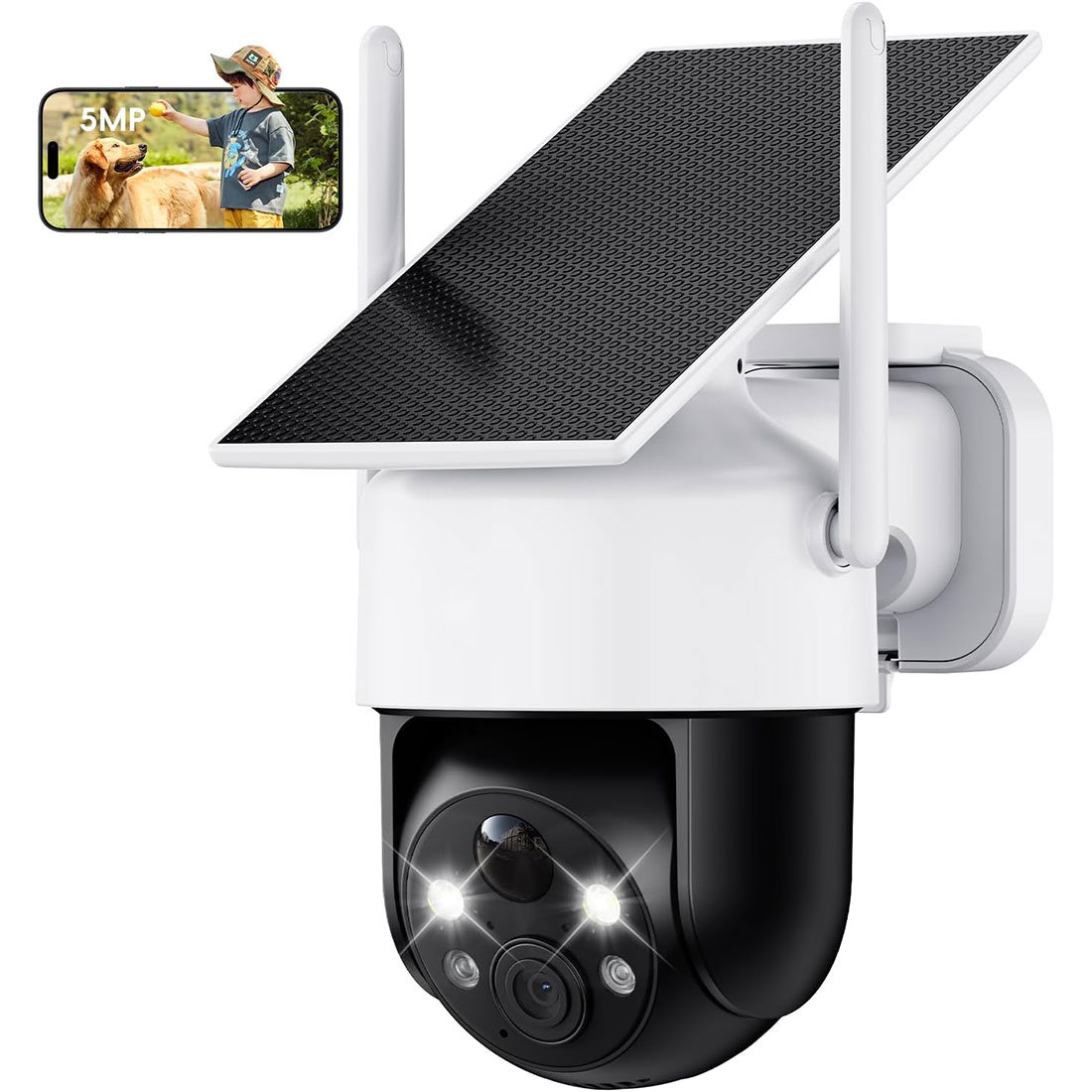屋外防犯カメラ ソーラー充電 360° 撮影可能 パンチルト 500万超高画素