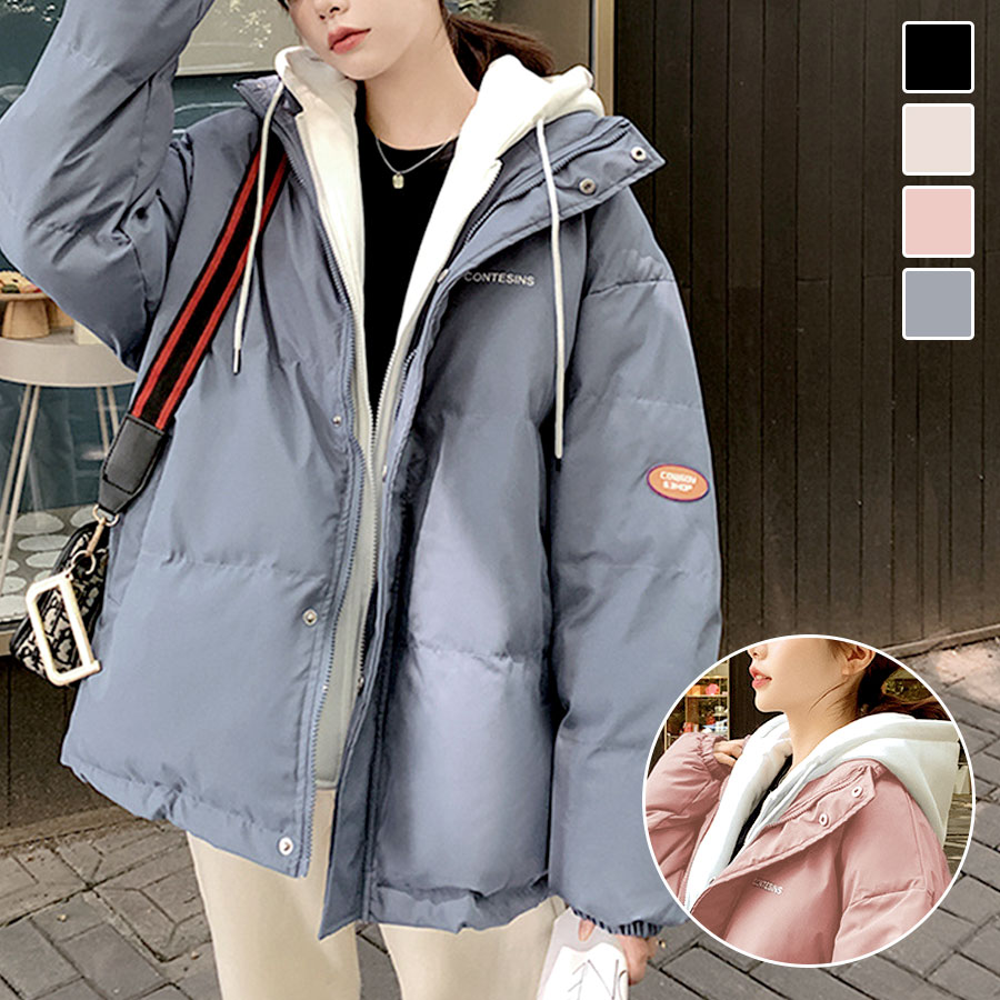 重ね着風 ダウン ジャケット フード アウター 長袖 ポケット