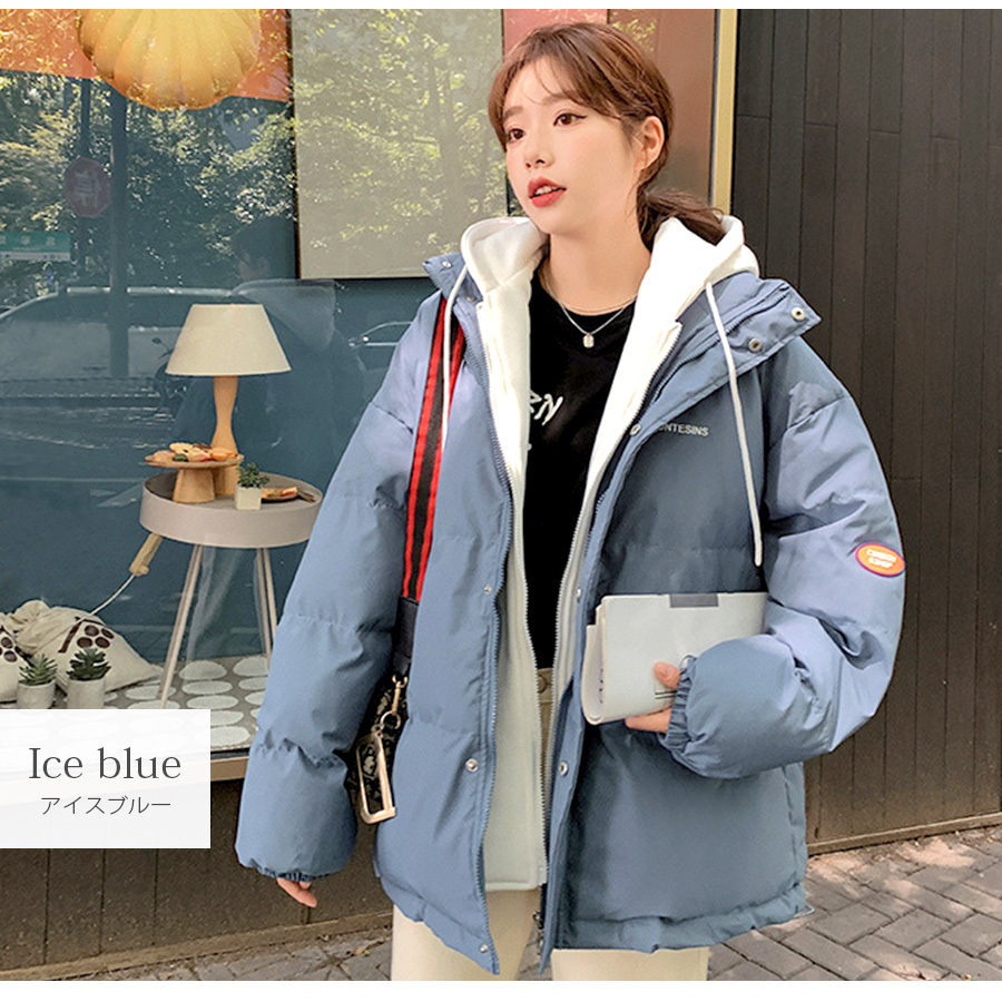 重ね着風 ダウン ジャケット フード アウター 長袖 ポケット