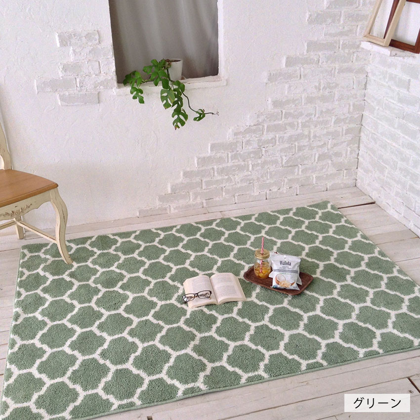 ラグ ラグマット 約2畳 カーペット モロッカン柄 絨毯 グリーン 北欧