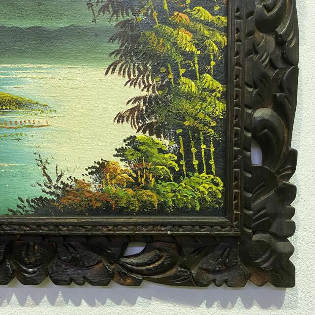 バリの風景 油彩画 PADE KETUT BONGKASO 寺院お祭り図 額装 バリの風景