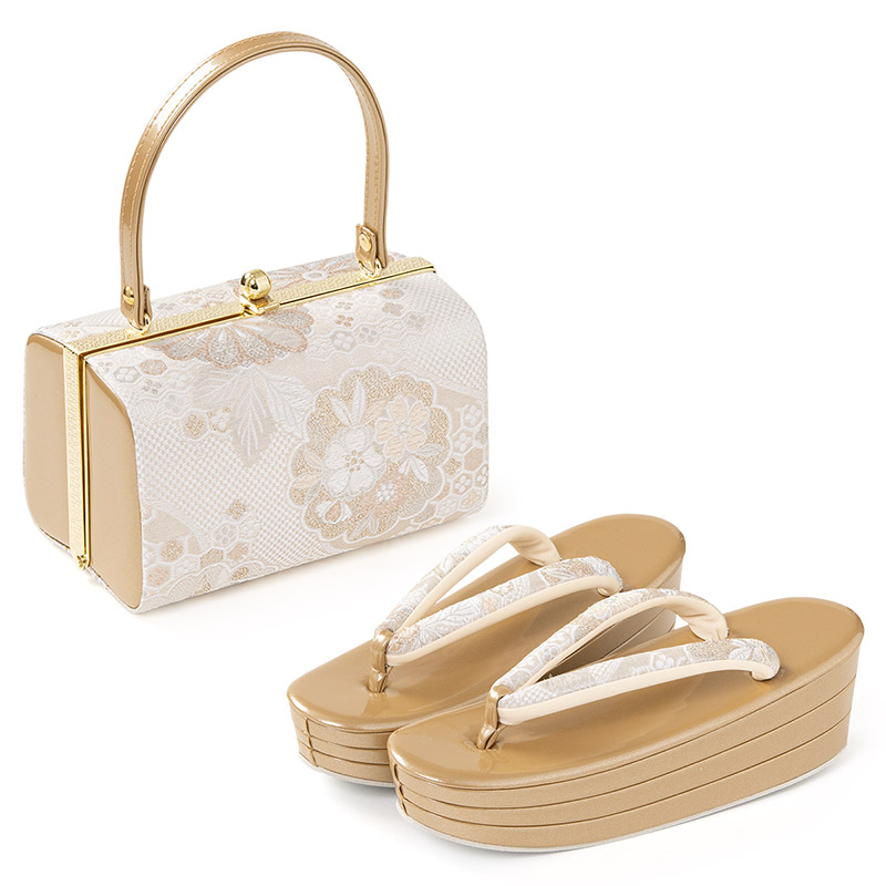 草履バッグセット 厚底草履 あしなが効果 エナメル 金襴 S M L LL