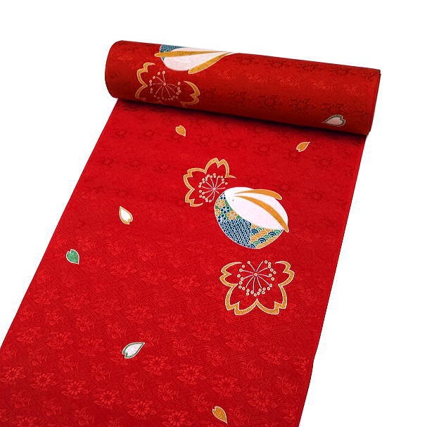 振袖用 正絹 長襦袢 友禅染 j-185 送料無料 反物 赤 レッド 振袖 成人