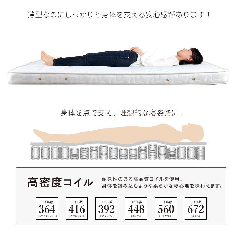 マットレス シングル 厚さ12cm 薄型 日本製 国産 ポケットコイル