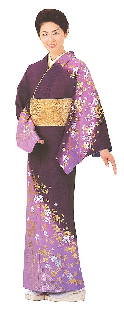 訪問着 女性 胴抜き プレタ 踊り 絵羽 洗える着物 濃い紫 枝垂桜