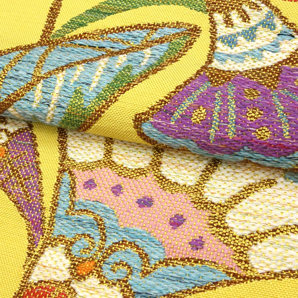 20%OFFセール 帯屋捨松 八寸名古屋帯 正絹 仕立て付き 黄色 紬帯