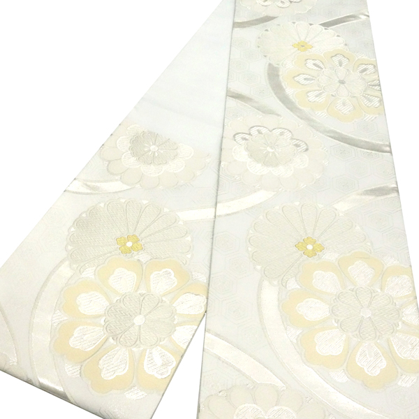 20%OFFセール 振袖用 袋帯 樹織物 白 仕立て上がり 振袖帯 正絹 西陣織
