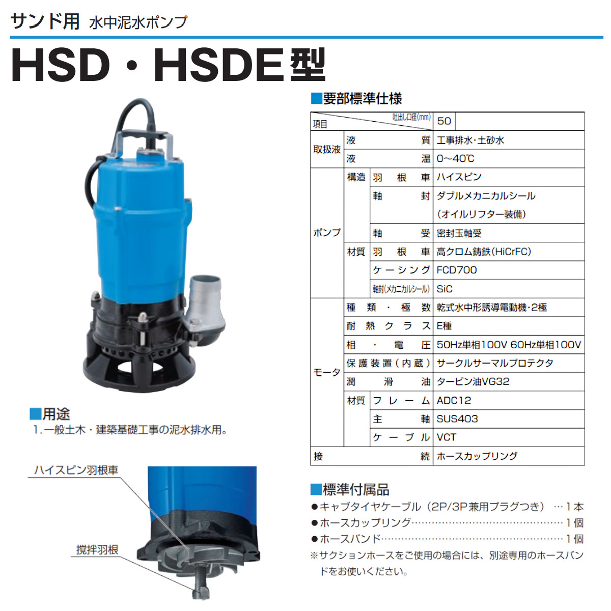 ツルミポンプ ツルミ 鶴見 HSD2.55S 泥水用 水中ポンプ 100V 2吋/50mm