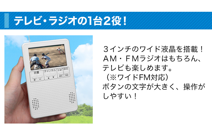 テレビ ラジオ 小型 快適生活 簡単ポケットテレビラジオ+電池4本