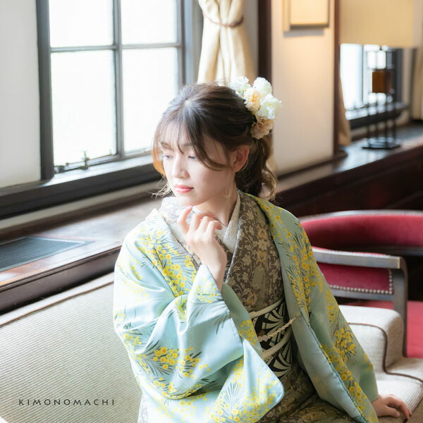 KIMONOMACHI 洗える着物 袷着物単品 「縞更紗 利休」 オリジナル