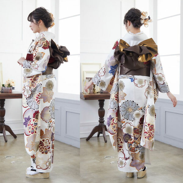 未仕立て 振袖 22点セット白 友禅 牡丹梅仮絵羽 振り袖 正絹 着物