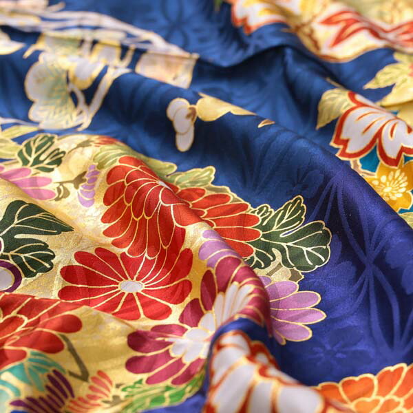 未仕立て 振袖 22点セット「紺 吉澤の本格型友禅 四君子」仮絵羽