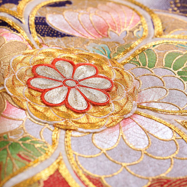 未仕立て 振袖 22点セット「オレンジ×紫 松竹梅桜藤に鶴」仮絵羽