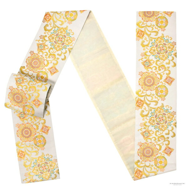 礼装向け 袋帯 単品 お仕立て上がり「白 唐花文様」フォーマル 全通柄
