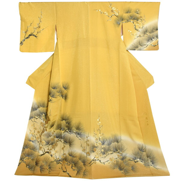 仕立て上がり 訪問着 単品 桂由美 「黄金色 松に梅」 正絹 着物