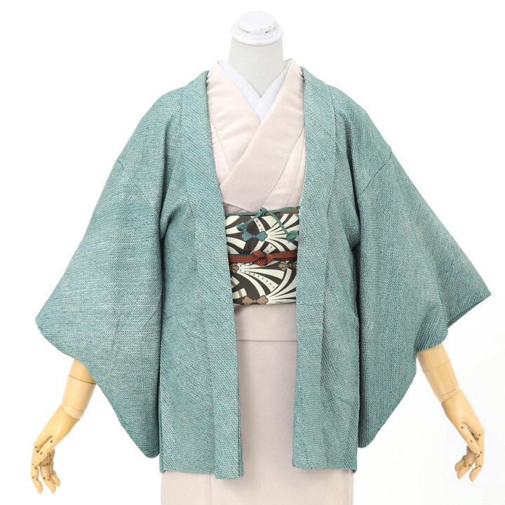 中古品)羽織「水浅葱色 鹿の子絞り」正絹 絞り 羽織り(メール便不可)ho