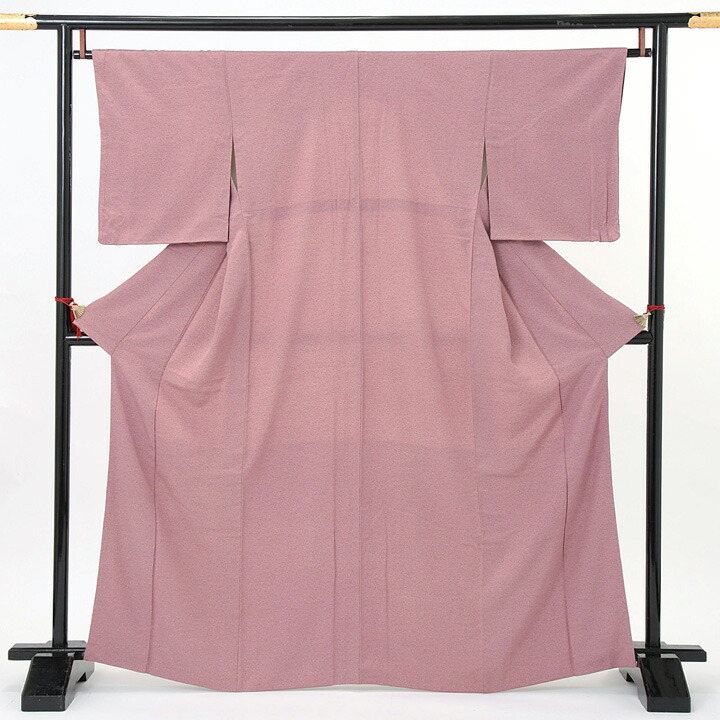 中古品)仕立て上がり 袷着物「くすみピンク 檜扇に葵」正絹 江戸小紋