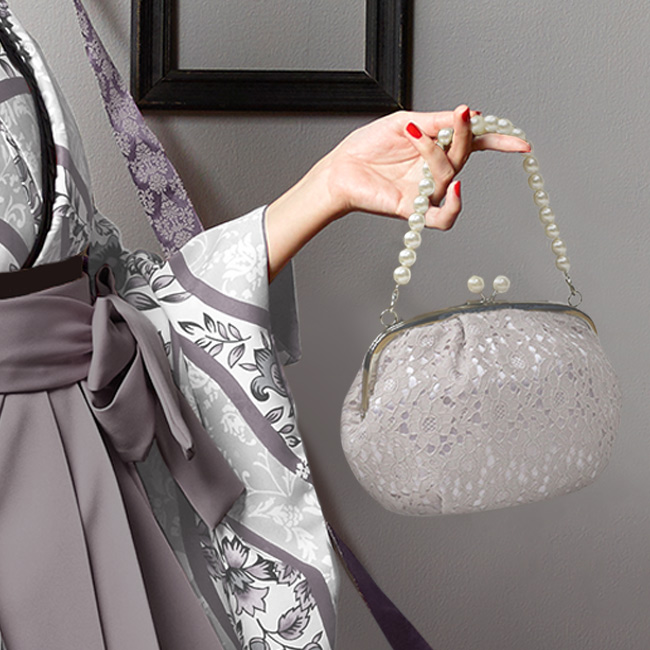 kimono cafe（キモノカフェ） 卒業式 バッグ レース パール がま口