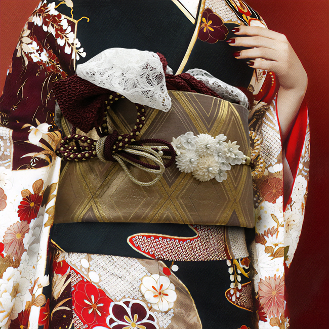 kimono cafe（キモノカフェ） 振袖用帯揚げ ステッチ レース二枚重ね