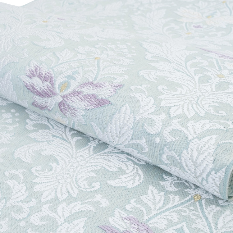 名古屋帯 正絹 なごや帯 九寸 弥栄織物 六通 西陣織 水色 小紋 色無地