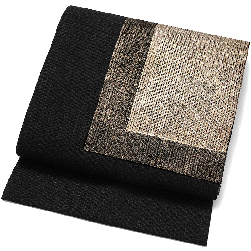 誉田屋源兵衛 名古屋帯 箔重ね 金箔 黒 幾何学模様 正絹 夏帯 仕立て