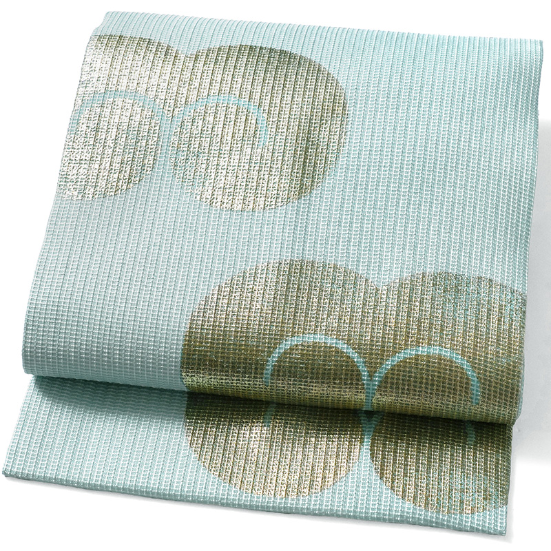 誉田屋源兵衛 名古屋帯 浮雲 水色 正絹 縁起物 夏着物 仕立て上がり