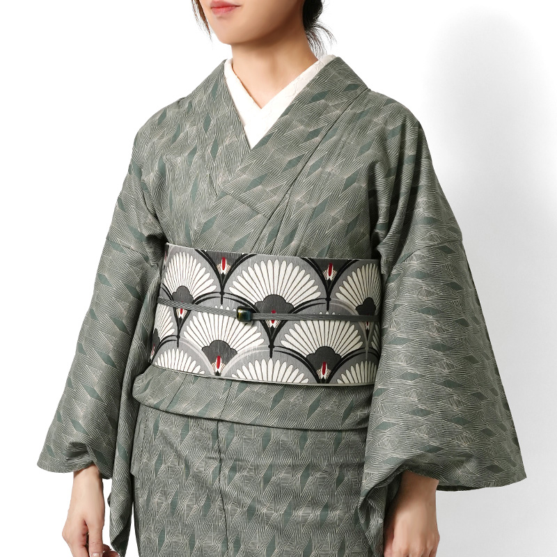 木綿着物 単衣 ダイヤ ストライプ 縞 緑 グリーン 仕立て上がり レトロ