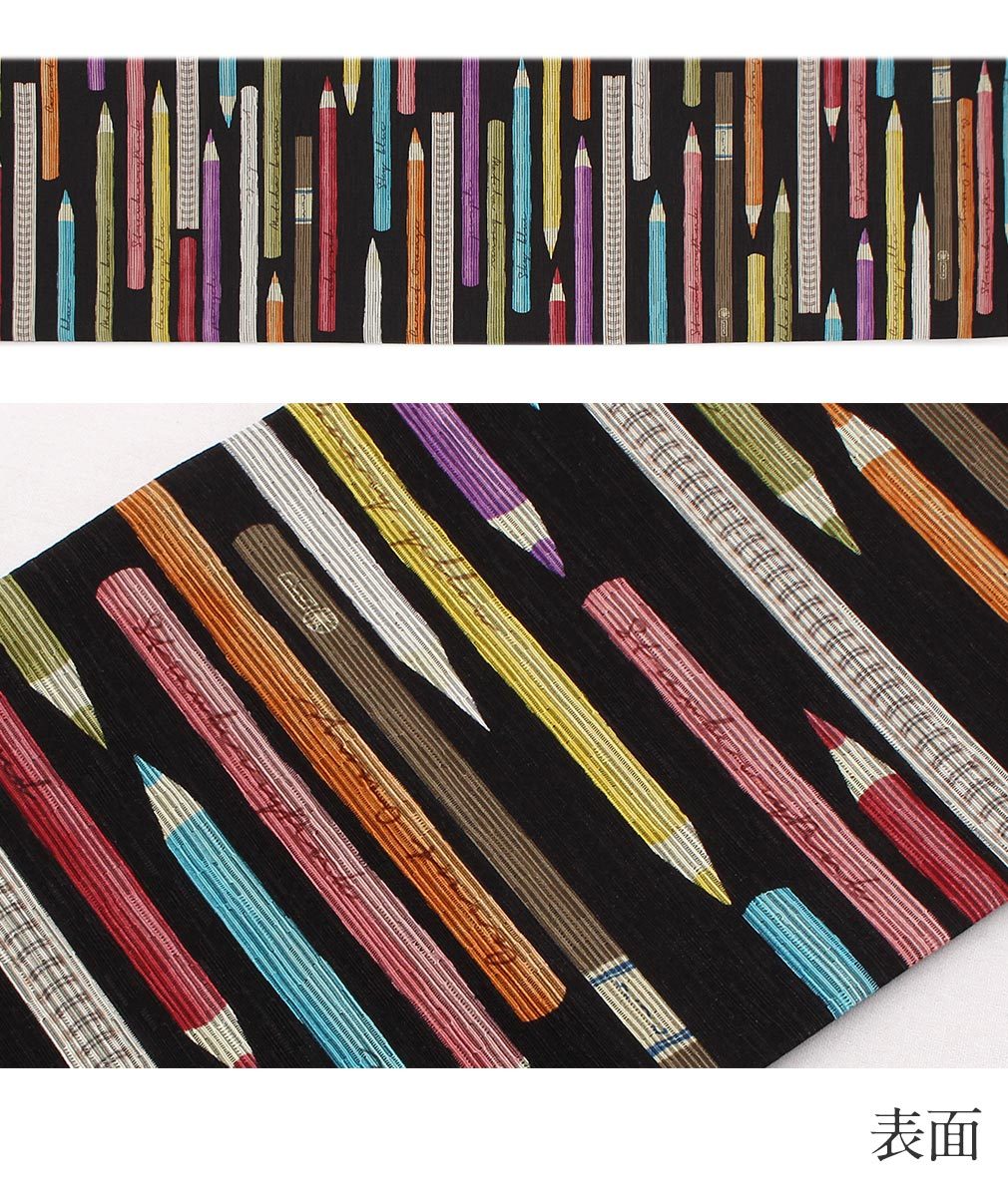 召しませ華 半幅帯 正絹 リバーシブル 召しませ花 黒 色えんぴつ 日本