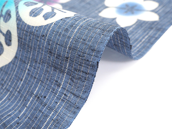 竺仙 浴衣 反物 夏着物 単品 注染 綿 紬ゆかた 青 花 柄 ブルー 青