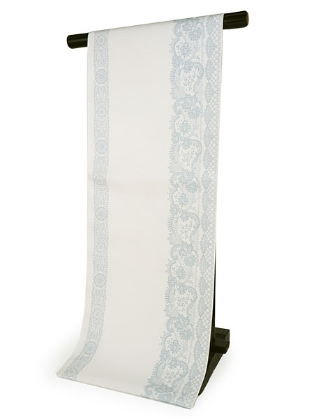 名古屋帯 新品 仕立て上がり オリジナル 白地 グレー レース柄 洗える