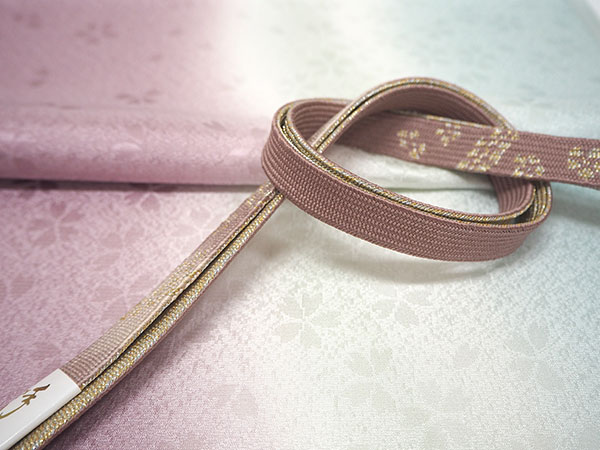 帯揚げ 帯締め セット 正絹 渋薄紫×淡い水色地 桜地紋 渋薄紫×ゴールド